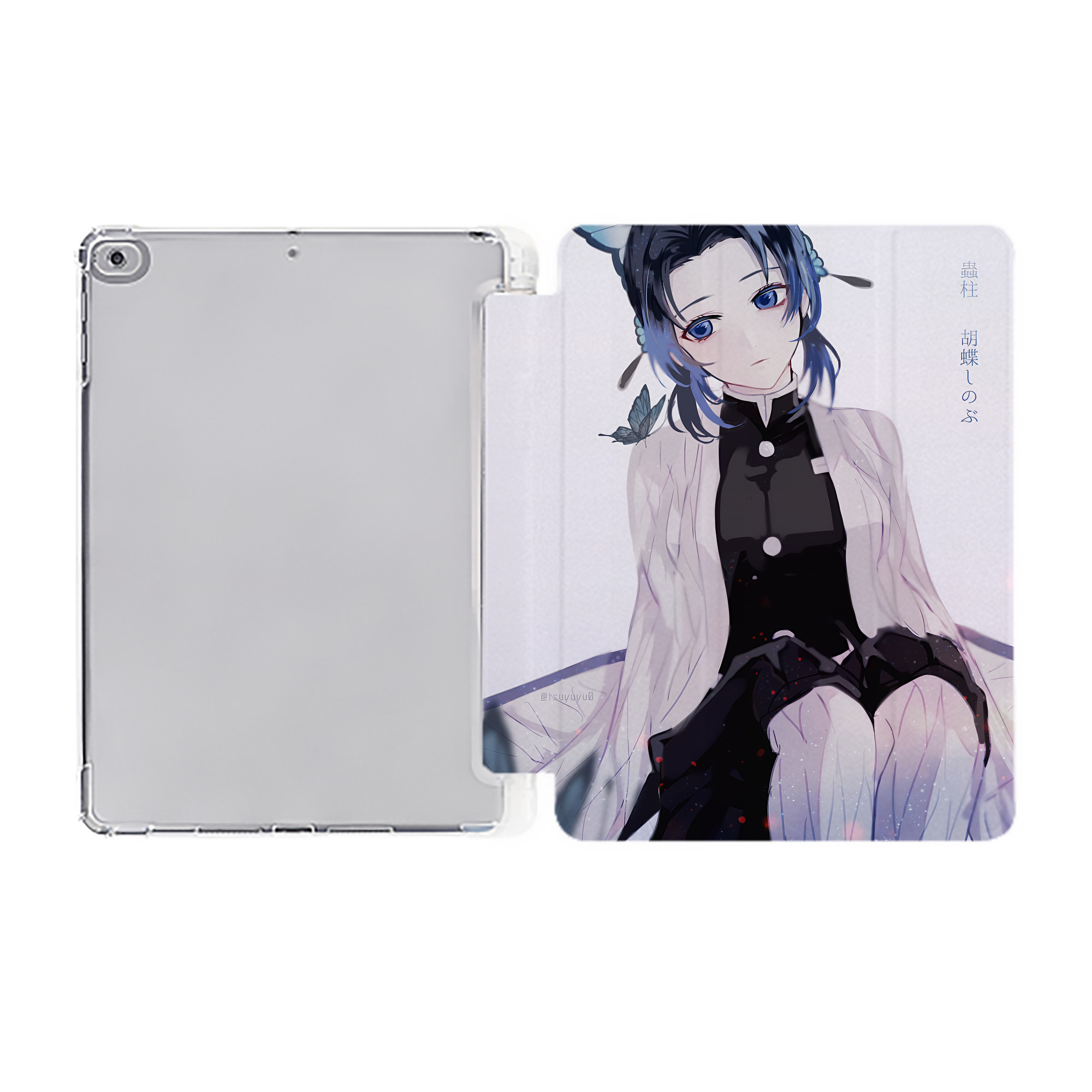 （画像用） 鬼滅の刃（きめつのやいば）蟲柱-胡蝶 しのぶ／こちょう しのぶ Kochou Shinobu IPad ケース ペン収納付き 三つ折りスタンド PUレザー×シリコン 対応機種9.5/10.5/10.9インチ